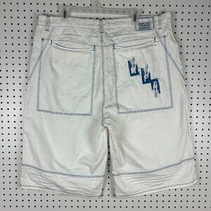 Girbaud 90s Hip Hop White‎ Baggy Shorts Size 40 Stitched Embroidered Logo Patch